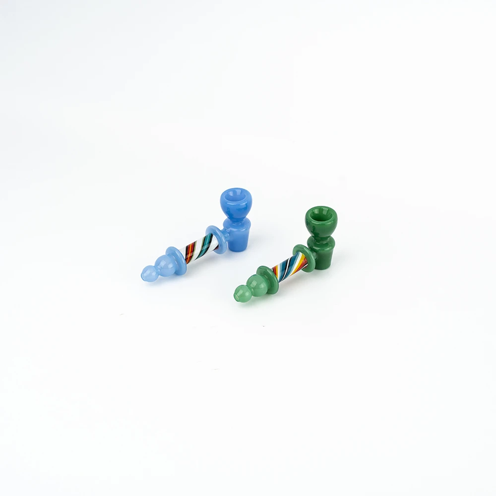 Dual Round Bead Straight Wig Wag Glass Hand Pipe
