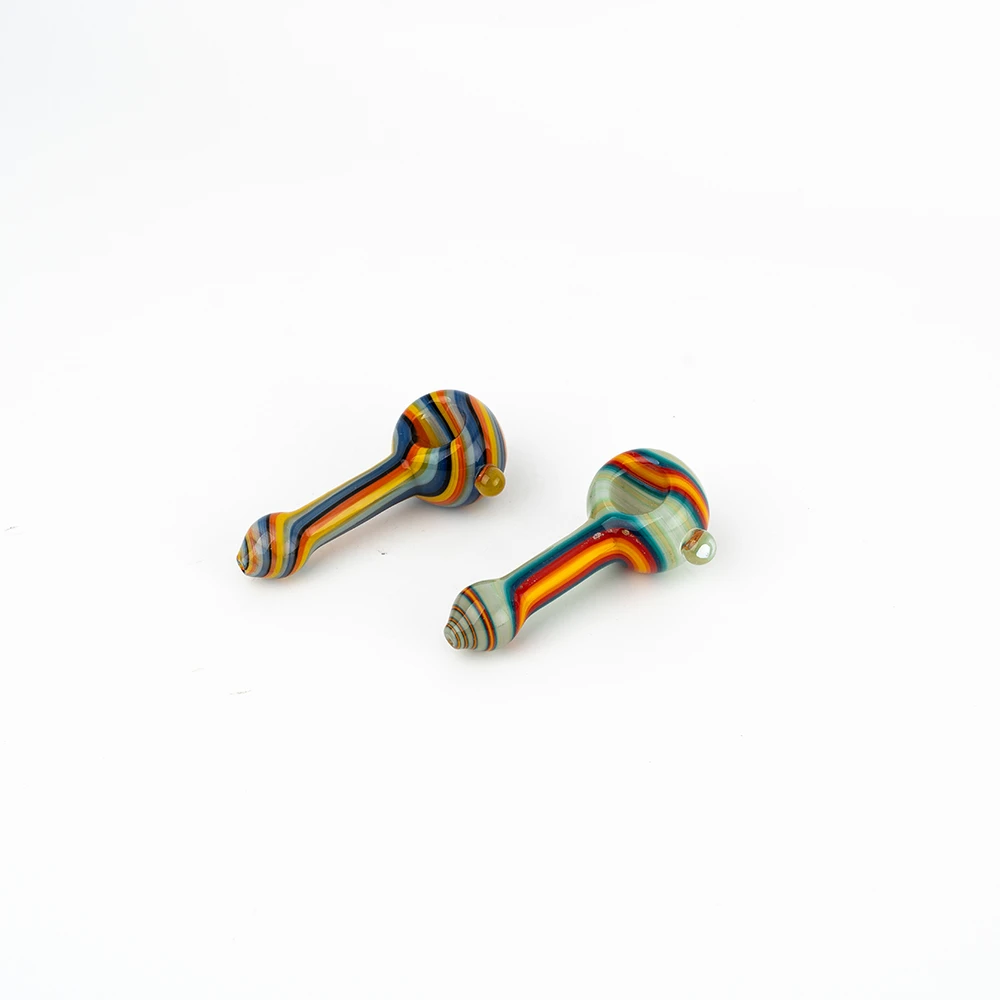 Full Rainbow Striped Spoon Glass Hand Pipe