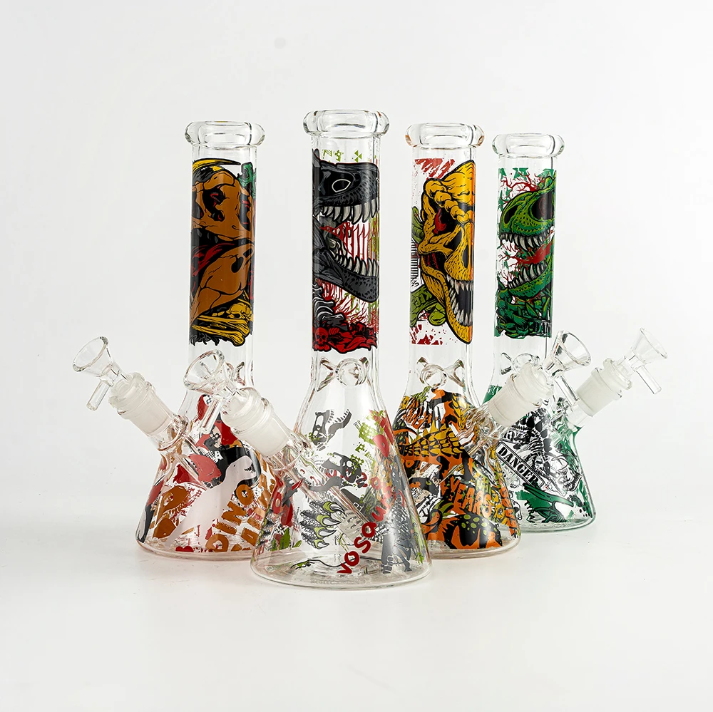 Graffiti Dinosaur Print Beaker Borosilicate Glass Bong