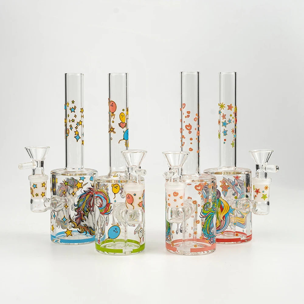 Cute Rainbow Unicorn Print Straight Percolator Borosilicate Glass Bong