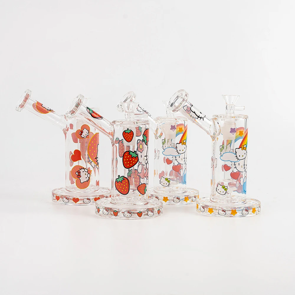 Cute Hello Kitty Printed Transparent Glass Bong Collection