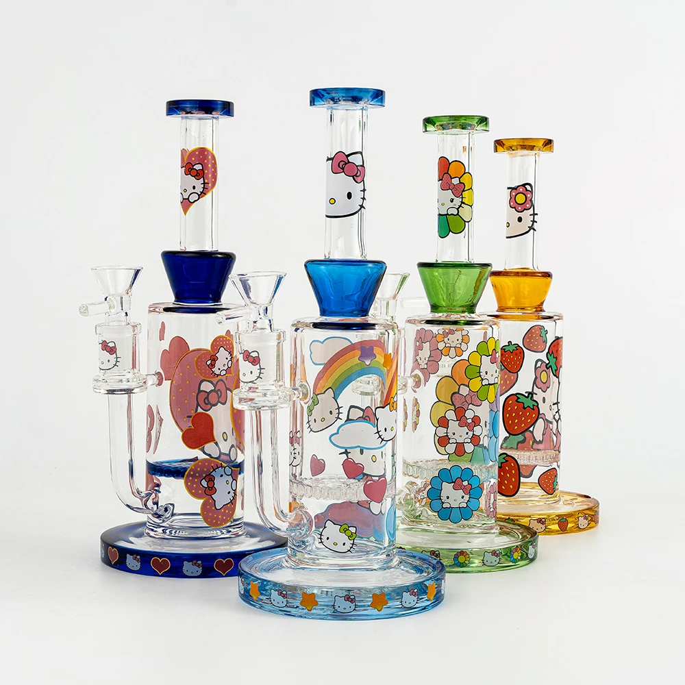 Kawaii Hello Kitty Printed Percolator Borosilicate Glass Bong Set