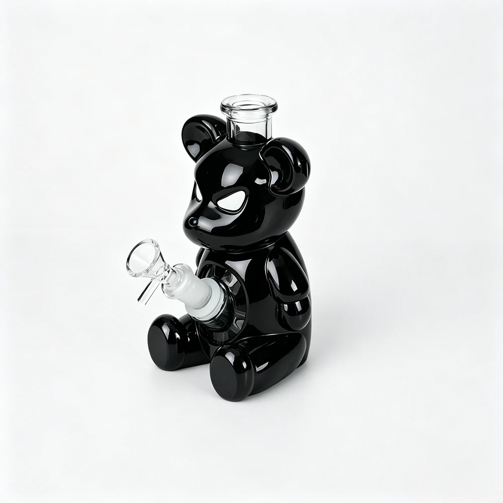 Glossy Black Angry Bear PVC Glass Bong