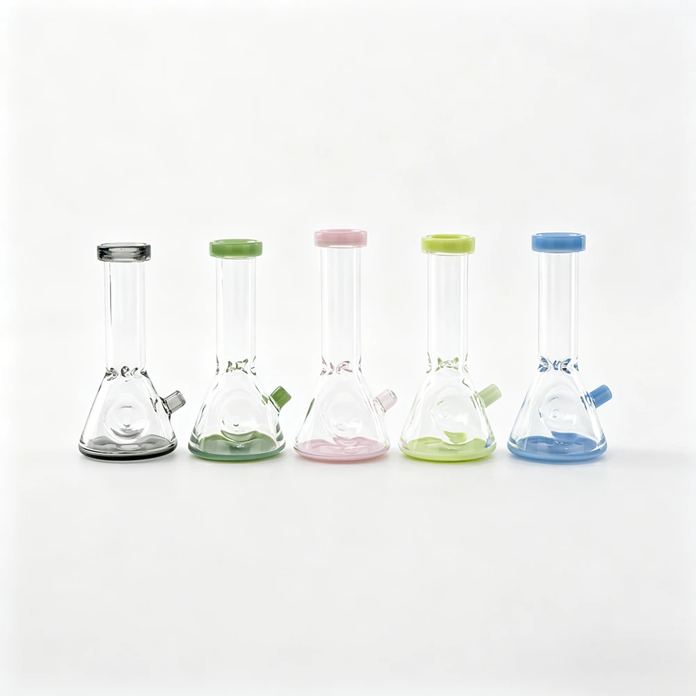 Colored Rim Beaker Base Glass Water Pipe