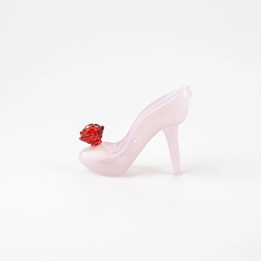 Pink High Heel Rose Decor Glass Hand Pipe