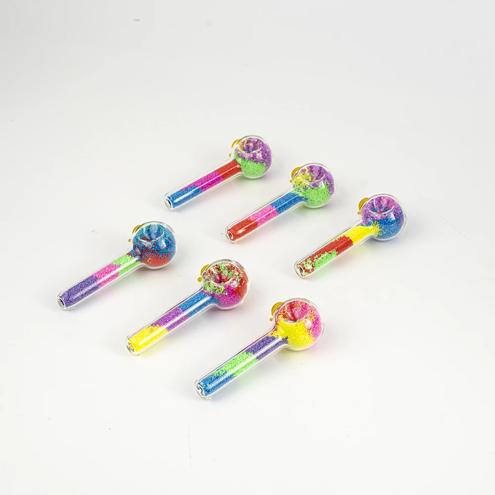 Rainbow Sand Filled Spoon Glass Hand Pipe