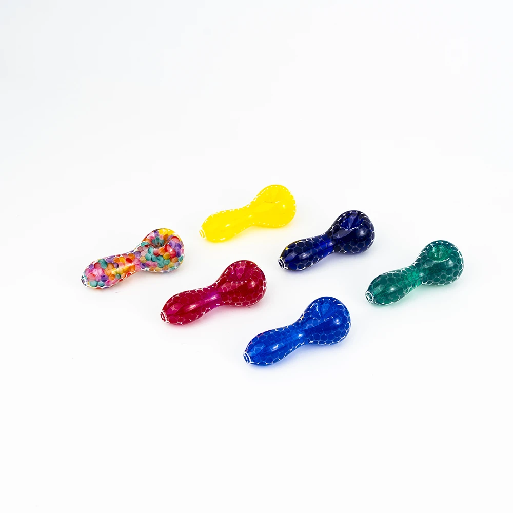 Solid Color Bead Filled Glass Spoon Hand Pipe