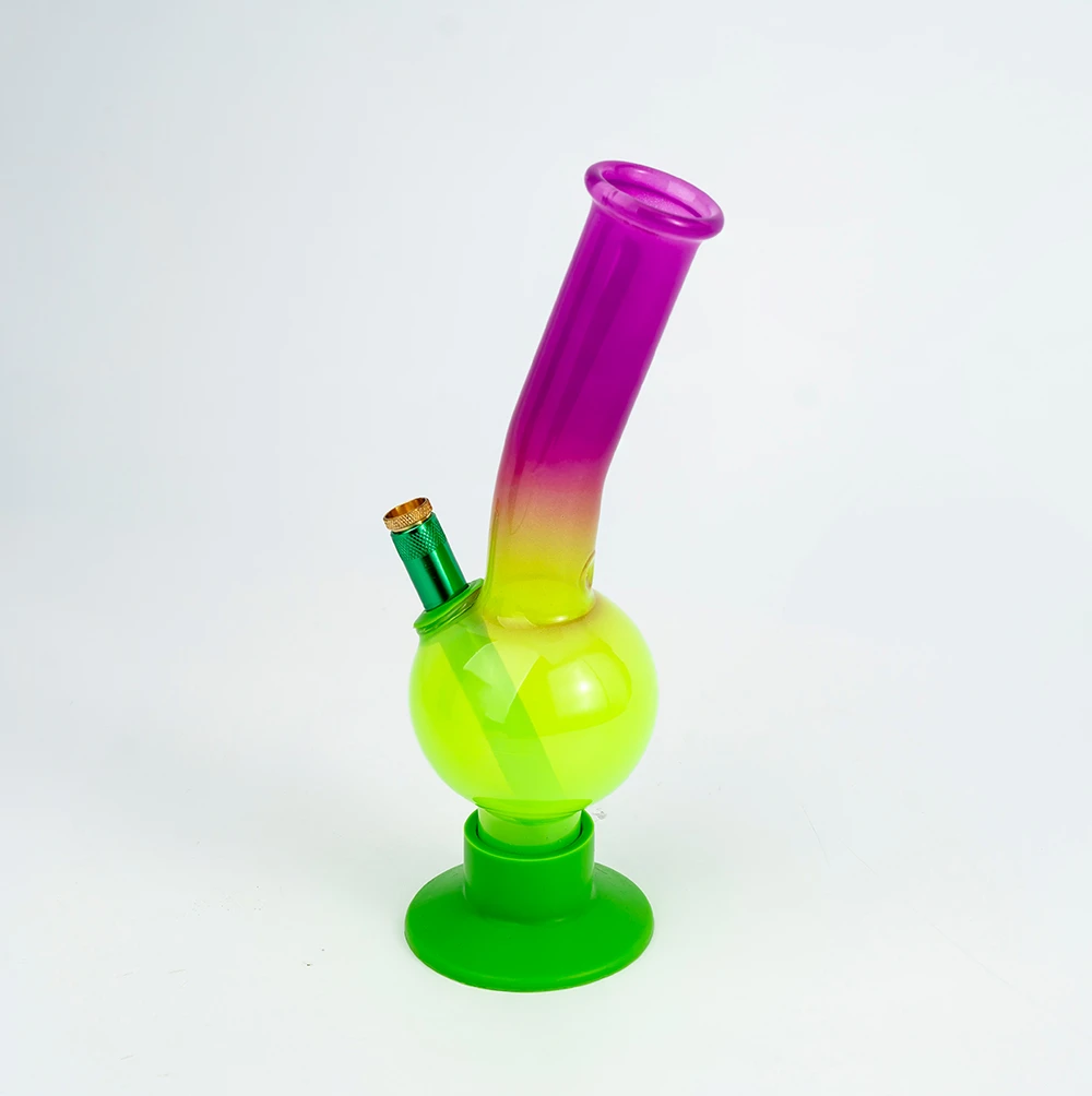 Gradient Purple‑Yellow Glass Bong With Silicone Base