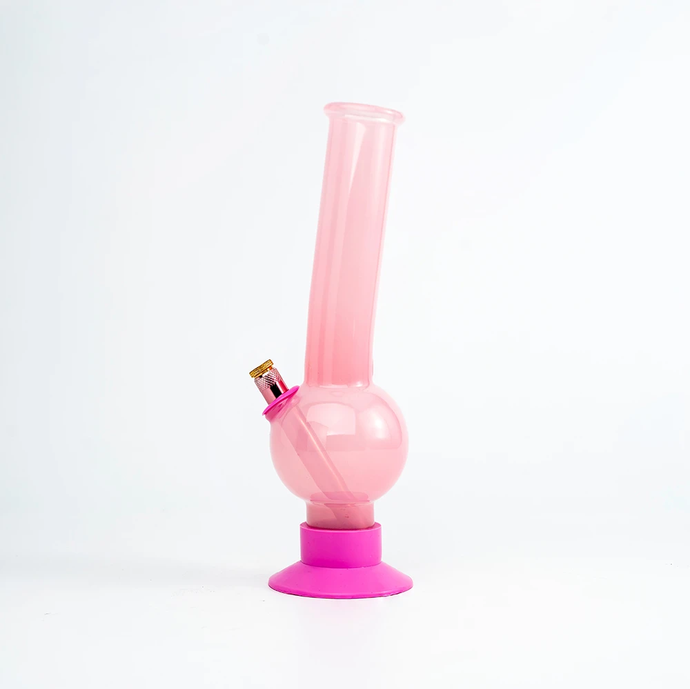 Transparent Pink Glass Bong With Silicone Base
