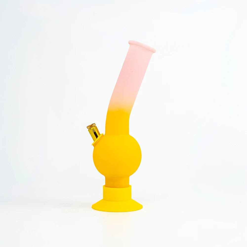 Matte Yellow‑Pink Gradient Glass Bong With Silicone Base