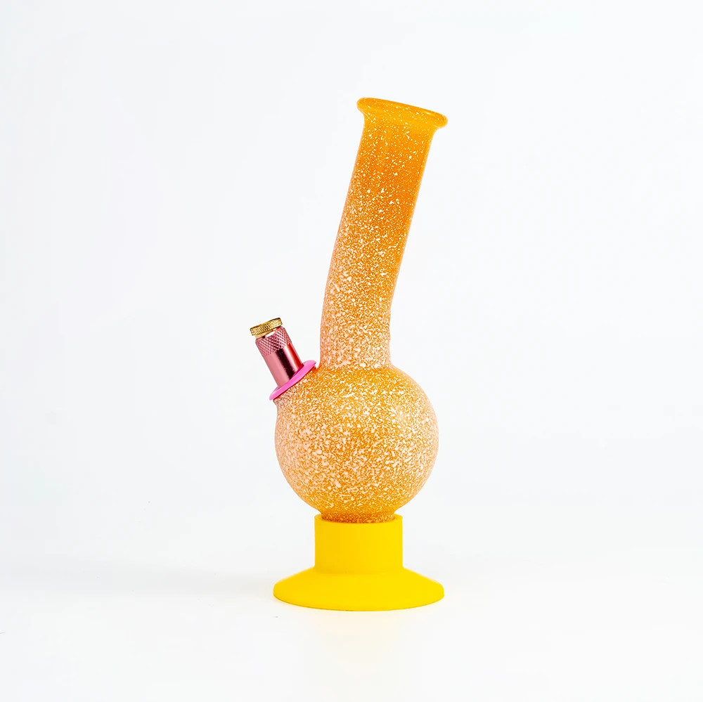 Orange Speckled Glass Bong With Silicone Base