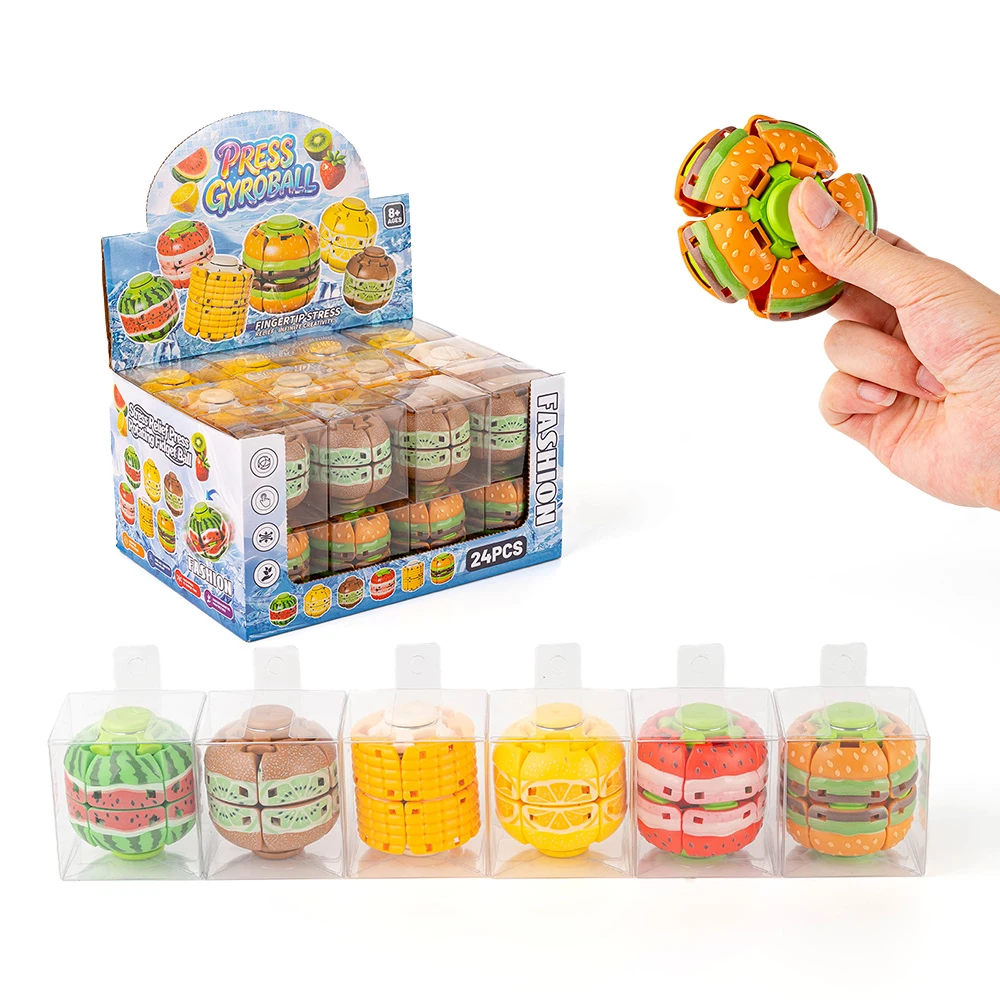 Fruit & Food Mixed Press Gyroball Fidget Spinner Toy Set