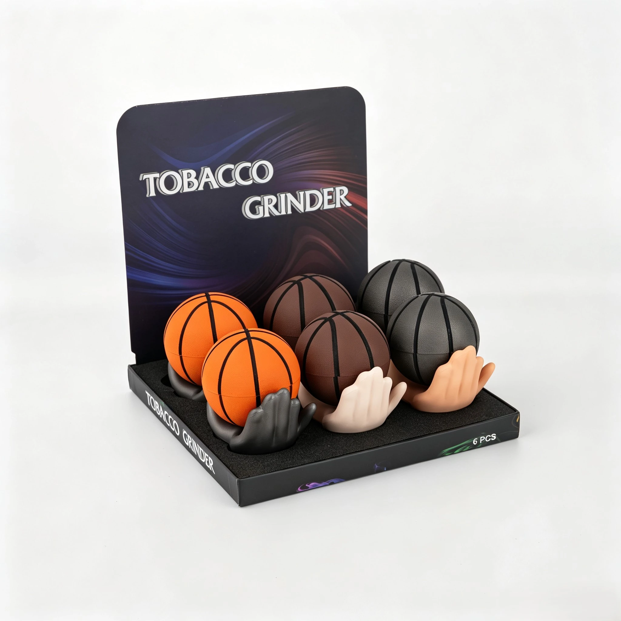 Basketball Shape Zinc Alloy Herb Grinder with Hand Display Stand