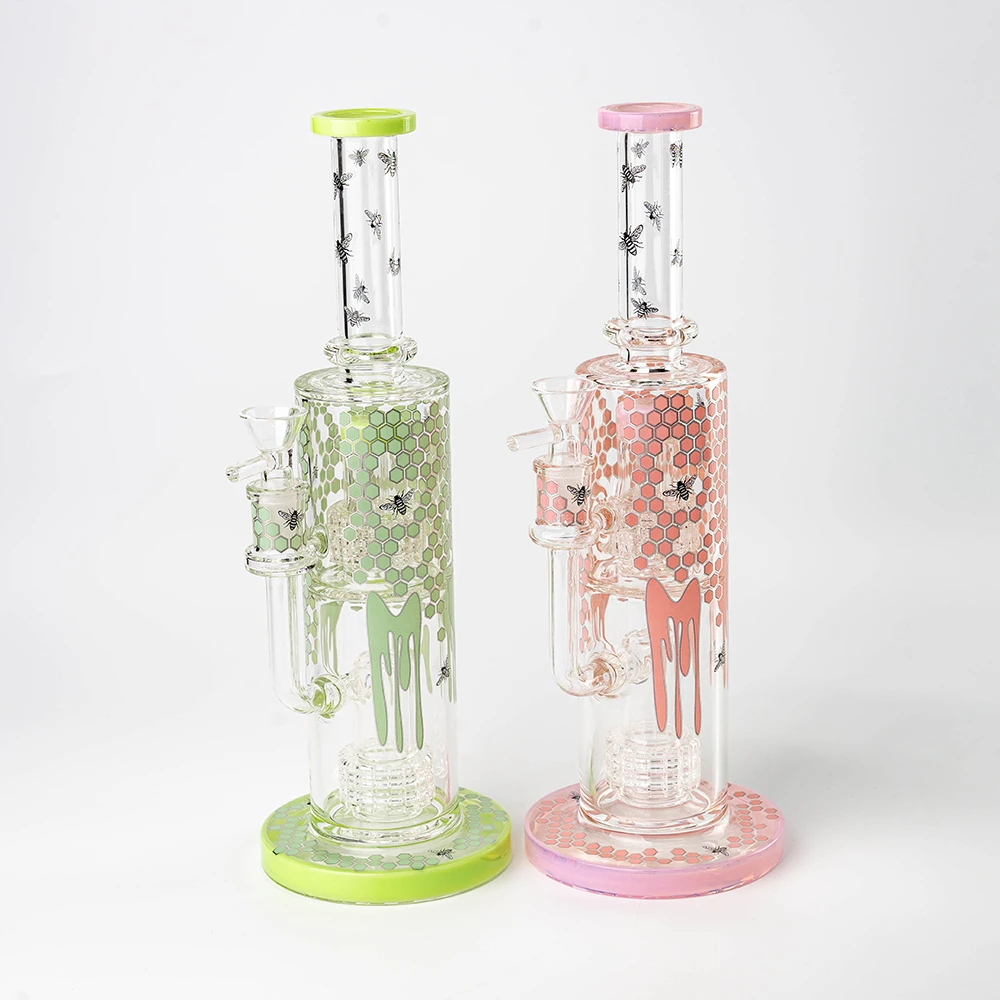 Honeycomb Bee Print Glass Bong