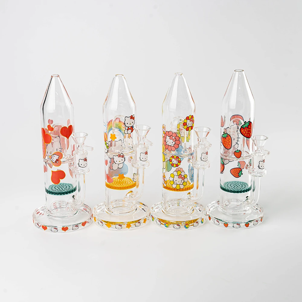 Cute Cartoon Kitty Print Glass Bong