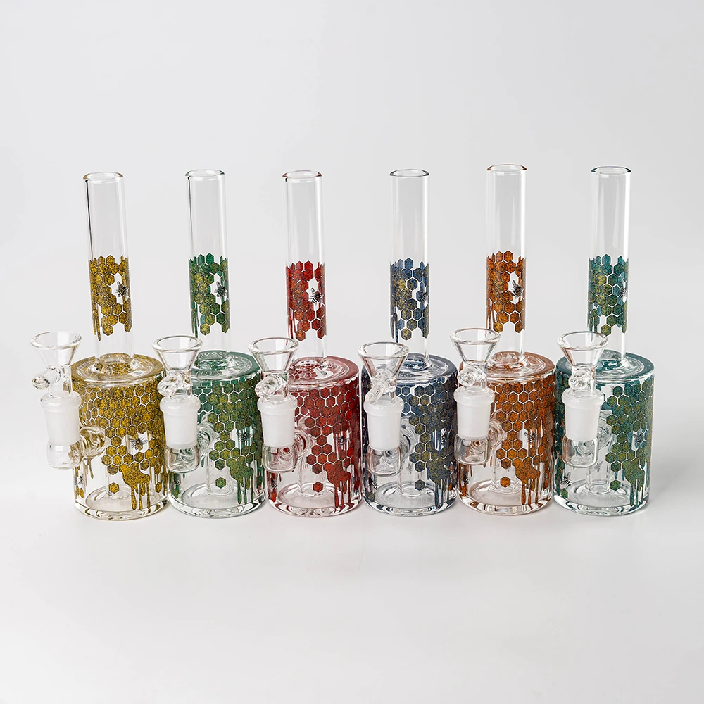 Honeycomb Bee Drip Print Glass Bong