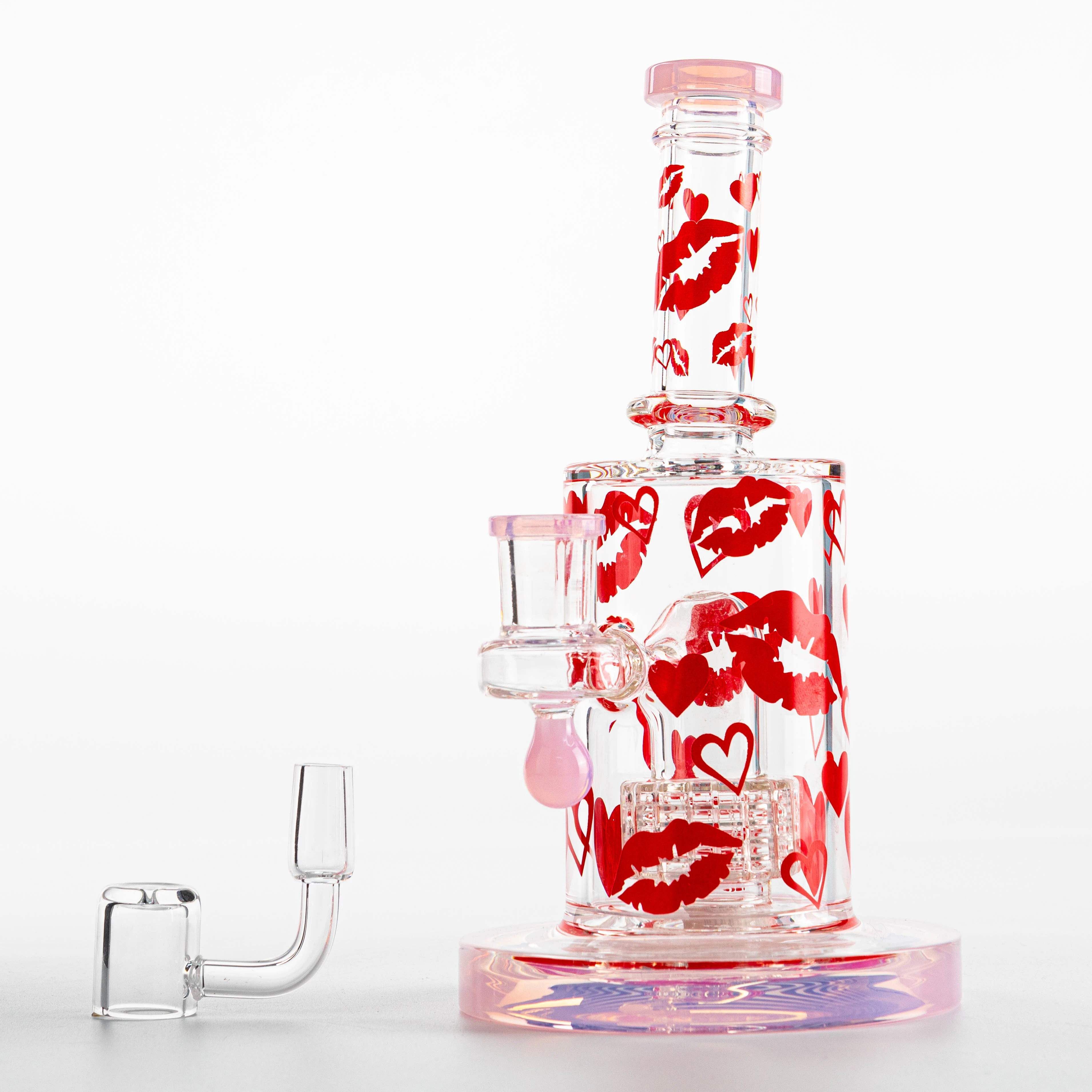 Red Lips & Heart Print Glass Bong